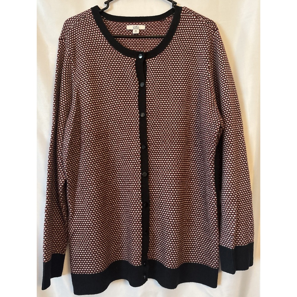 Women's Button Up Red/Black Cardigan Sweater 2XL Granny Snugglycore